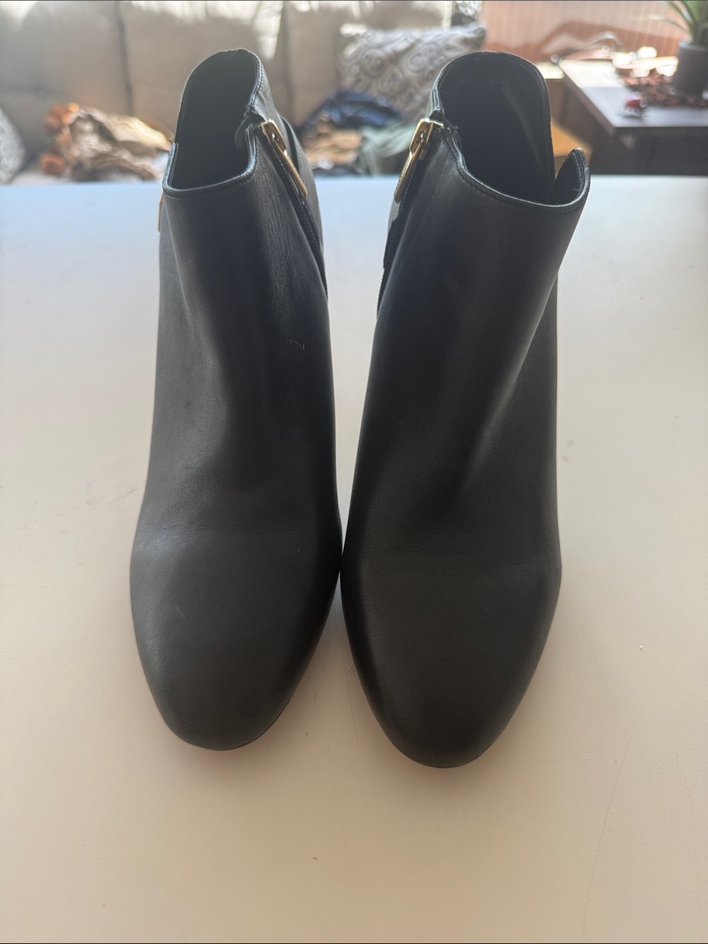 Vince Camuto Black Leather Ankle Booties Gold Crest Hardware Size 11M/43